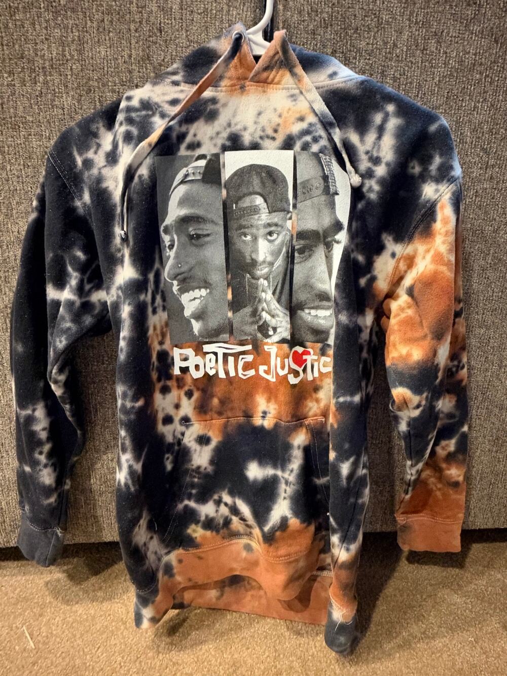 Black, Brown & White Tie Dye Poetic Justice Tupac Hoodie Size Medium Like New